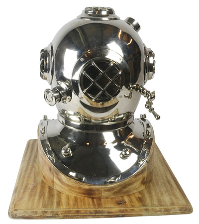 Diving Helmet On Wooden Base - Click Image to Close